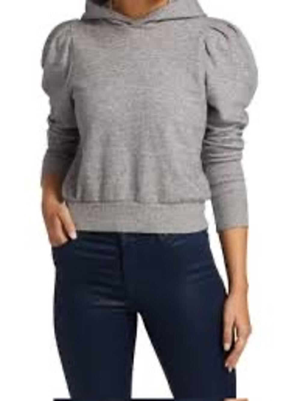 AG Jeans Walker Puff Sleeve Hoodie Heathered Gray Feminine Elevated Casual XS